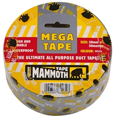 Image of Everbuild Mammoth Mega All Purpose Duct Tape Waterproof Easy Tear Interior And Exterior Use White 50mm x 50m