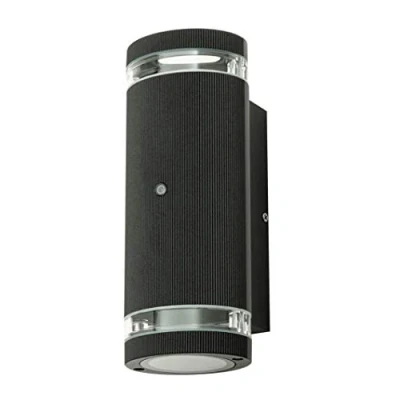 Image of LITECRAFT Holme Wall Light Up and Down Outdoor Oval Garden IP44 Fitting with Photocell Sensor Black