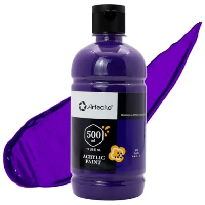 Image of Artecho Purple Acrylic Paint 500ml/17oz, Craft for Art Supply, Ideal Canvas, Fabric, Pumpkin, Rock, Leather, Model, Ceramic, Plastic, Clay, Glass.
