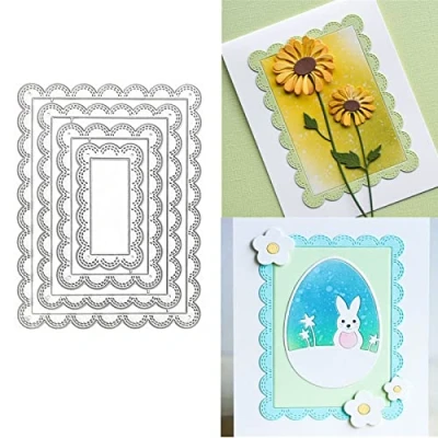 Image of 4pcs/Set Rectangle Frame Metal Die Cuts, Stitched Scalloped Nesting Tag Background Cutting Dies Cut Stencils for DIY Scrapbooking Album Decorative Embossing Paper Card Making