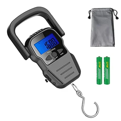Image of Digital Fish Scale, Luggage Weight Hanging Hook Scale,110lb/50KG Backlit LCD Display,Waterproof bag (Batteries Included)
