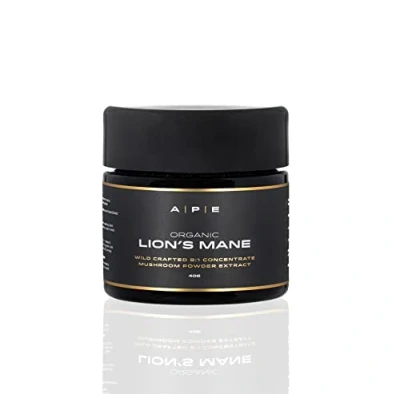 Image of APE Nutrition Organic Lion’s Mane Mushroom Extract Powder Certified &amp; Wild Crafted, Improves Memory Focus, UK Supplements, Pure Concentrated Extract, 40G (40 80 Servings)