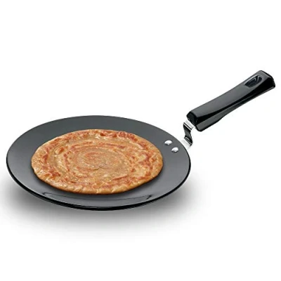 Image of FUTURA Hard Anodised Concave Tava Griddle, 10 Inch, 6.35mm with Plastic Handle