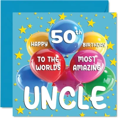 Image of 50th Uncle Birthday Card World&#039;s Most Amazing Happy for from Niece Nephew, 145mm x Age 50 Fifty Greeting Cards