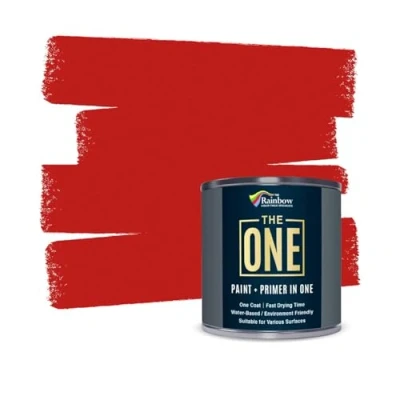 Image of THE ONE Paint &amp; Primer: Most Durable Furniture Paint, Cabinet Front Door, Walls, Bathroom, Kitchen, Tile and More Quick Drying for Interior/Exterior (Red Satin, 250ml.)