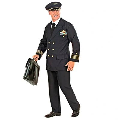 Image of Smiffys Deluxe Captain Costume, White with Jacket, Trousers, Cap and Gloves, Land, Sea Air Forces Fancy Dress, Adult Dress Up Costumes