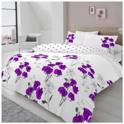 Image of GC GAVENO CAVAILIA Blossom Floral King Size Bedding Set, Poppy Flower Duvet Cover with Pillowcases, Ultra Soft Poly Cotton Reversible Quilt Coverlet, Aubergine