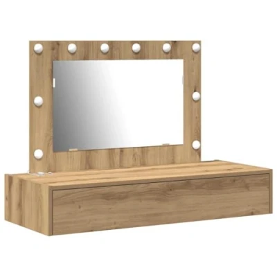 Image of vidaXL Wall Hanging Dressing Table with LED Lights Artisan Oak