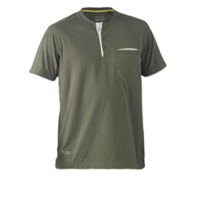Image of Bisley Workwear UKBK1932_BTHY Flex &amp; Move Cotton Henley T Shirt Short Sleeve Green Marle, 3XL