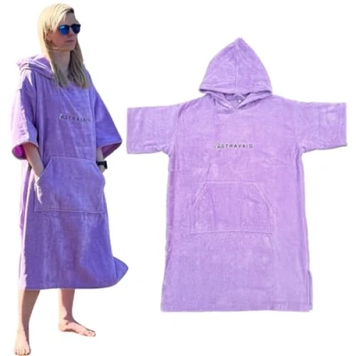 Image of Towelling Poncho for Adults Easy Changing Robe Swim, Surf, Wild Swimming, Beach (Lilac, S M)