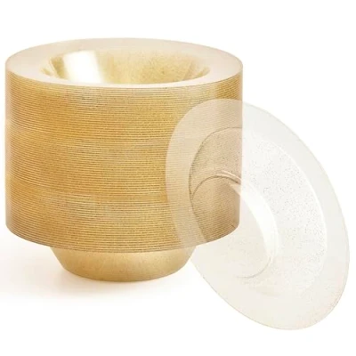 Image of MATANA 25 Premium Clear Hard Plastic Bowls with Gold Glitter, 360ml Sturdy &amp; Reusable Soup Bowls, Dessert for Weddings, Birthdays, Picnic, Buffet, Catering, Parties