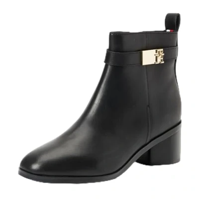Image of Tommy Hilfiger LOGO MID HEEL Bootie Ankle boots, Women&#039;s, Size: 3.5, Black Leather
