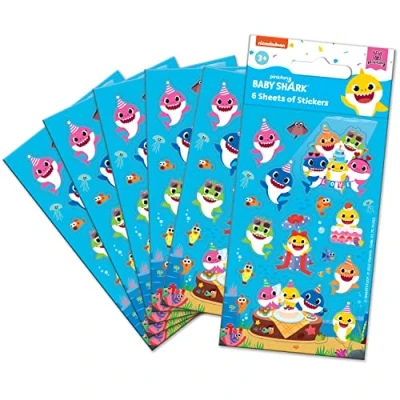 Image of Paper Projects 01.70.15.052 Baby Shark Stickers (Six Sheets) Official Licensed Product Perfect as Party Bag or Stocking Fillers, Blue