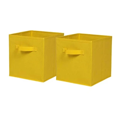 Image of BonChoice Foldable Storage Cubes Boxes with Handle Pack of 2 for Home Organization, Fabric Wardrobe Box Organizer Basket Bins Clothes Bedding Toys Towels, Collapsible &amp; Durable Yellow