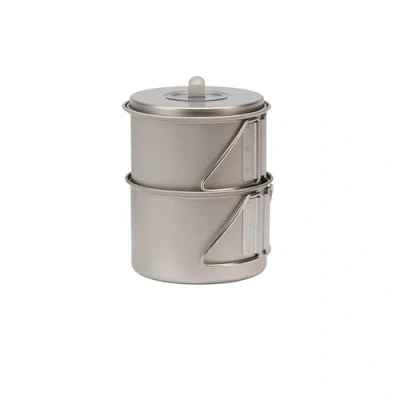 Image of Snow Peak Titanium Mini Solo Combo Cookset, Japanese Titanium, Ultralight and Compact for Camping Backpacking,Silver,Pot: 10.8 x 13cm, Cup: 10.9 7.1cm Stowed: 11 13cm