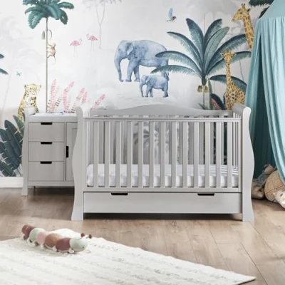 Image of Obaby Stamford Luxe Sleigh Cot Bed, Warm Grey