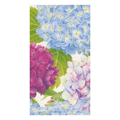 Image of Caspari Entertaining with Hydrangea Garden Guest Towel, Paper, Blue, 11 x 20 3 cm