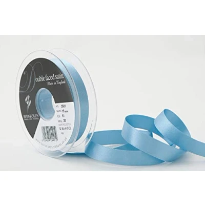 Image of Berisfords Double FACE Poly Satin Ribbon, Dusky Blue, 15 mm