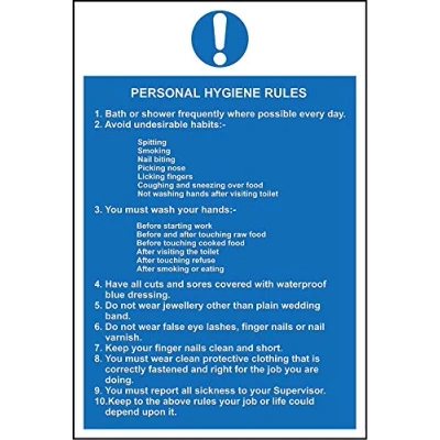 Image of Personal Hygiene rules catering safety signs 1.2mm Rigid plastic 300mm x 200mm