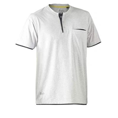 Image of Bisley Workwear UKBK1932_BGGY Flex &amp; Move Cotton Henley T Shirt Short Sleeve Grey Marle, 6XL