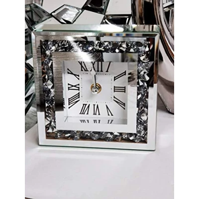 Image of Elegant Table Clock Diamante Glass Home Living Room Decoration (15CM x 15CM)