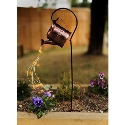 Image of Garden Mile Solar Watering Can Light Outdoor Lighting Decorative Novelty Powered Lamp Stake Waterproof Lights Metal Lantern