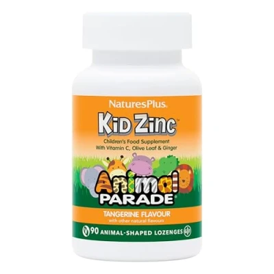 Image of NaturesPlus Animal Parade Kid Zinc Lozenges Tasty Tangerine and Vitamin C, Ginger, Olive Leaf Vision, Cognitive, Immune Support Vegan, Gluten Free 90 Shaped Tablets