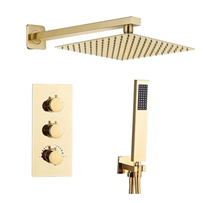 Image of Sanitemodar Gold Concealed Shower Set Thermostatic, Brass Mixer with 30 x cm Head, Built in Kit Hand