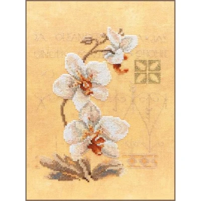 Image of Lanarte PN 0008008 Counted Cross Stitch Kit: Three Orchids, Evenweave, Multicoloured, 19.6 x 13.9 1.4 cm