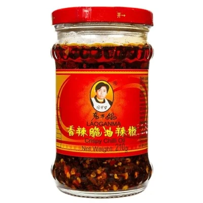 Image of Lao Gan Ma Crispy Chilli Oil (210g) Laoganma Spicy Chili Crisp Hot Sauce Jar Savoury Crunchy Texture Versatile Condiment Ideal for Noodles, Dipping, Stir Fry Gastro Group ® (1 x 210g)