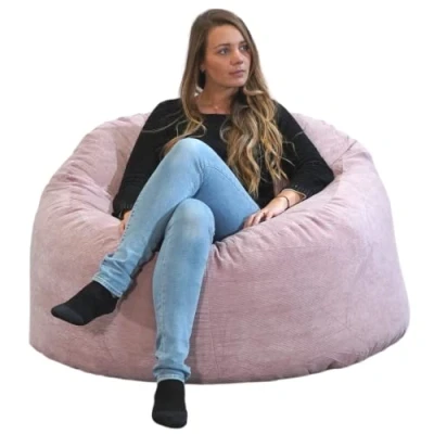 Image of bananair Bean Bag Chair Adult Soft &amp; Elegant Fine Ribbed Corduroy Fabric Comfortable Foam Filling Giant Sofa with Excellent Back Support (100 cm, Pink)