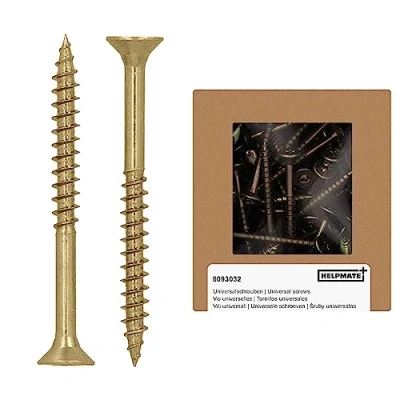 Image of HELPMATE Universal Countersunk Screws 4.5 x 50 Yellow Passivated Pack of 150 Wood with T Drive and Partial Thread Chipboard for Indoor Protected Outdoor Use
