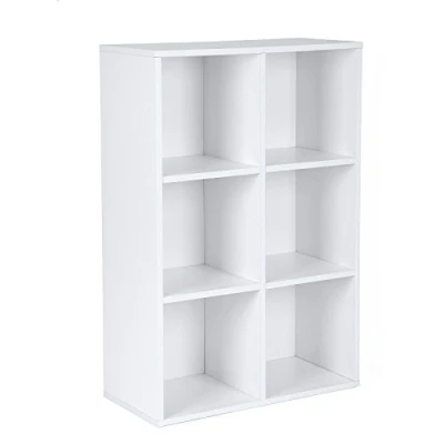 Image of VASAGLE Bookcase, Wooden Bookshelf with 6 Compartments, Floor Standing Storage Unit for Files, Decor, In Study, Living Room, Bedroom, 30 x 65.5 97.5 cm, White LBC203D