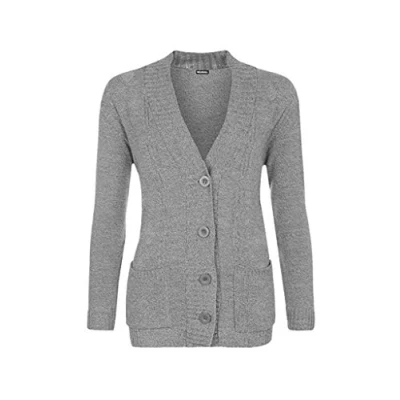 Image of High Street Fashion ® New Womens Ladies Matching Button Long Sleeve Pocket Top Knitted Cardigan Ideal for Casual and Formal wear Size UK 14 16 18 20 22 24 26 28 (14 16, Grey, Numeric_14)