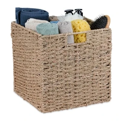 Image of Relaxdays Storage, Woven Shelf Basket, Organiser, for Bathroom &amp; Nursery, HWD: 30 x cm, Seagrass, Natural, Plant fibre