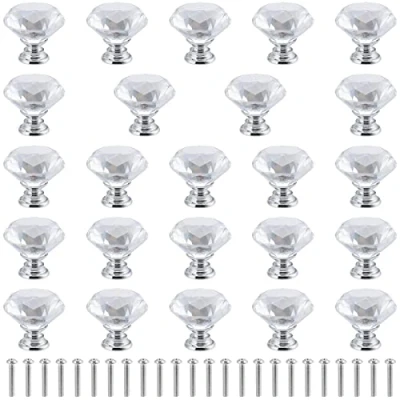 Image of JEUIHAU 24 Pack Crystal Knobs, 30mm Clear Drawer Knobs with Screws, Glass Door Handles Diamond Pulls for Cupboard Cabinet Dresser