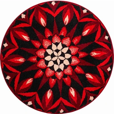Image of Grund Bath Mat, Ultra Soft and Absorbent, Anti Slip, 5 Years Warranty, COGNITION, Mandala 100 cm Round, Red