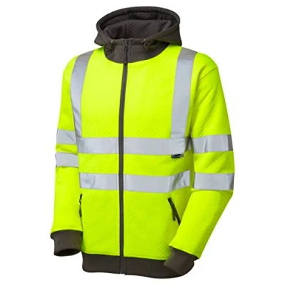 Image of Leo Workwear Saunton Double Fabric Hood Hi Vis Full Zip Hooded Sweatshirt, Small, Yellow