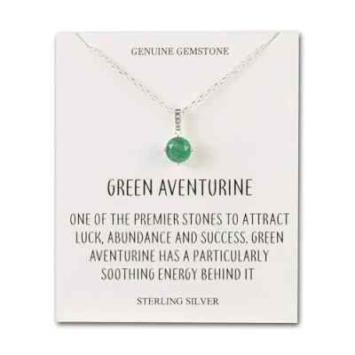 Image of Philip Jones Sterling Silver Green Aventurine Gemstone Necklace with Quote Card