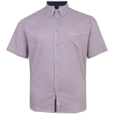 Image of KAM Gingham Check Shirt Short Sleeve Button Down Collar Casual Mens Plus Size 6302 (UK, Alpha, 4XL, Plus, Regular, Navy)