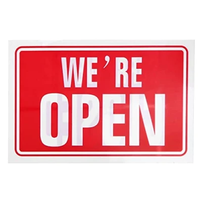 Image of 3 x Open Closed Sign Reversible High Contrast Red Shop Double Sided Door Notice