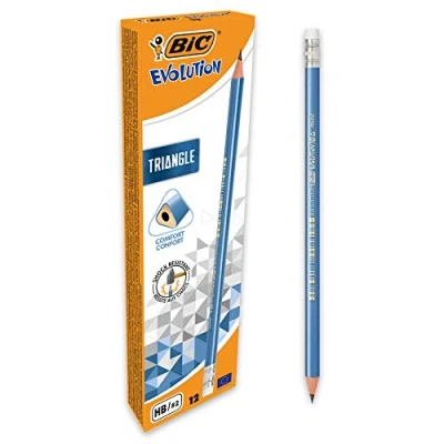 Image of Bic Evolution Triangle Triangular Pencils with Integrated Eraser HB Box of 12