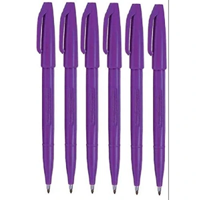 Image of Pentel Violet Original Sign Pen S520 Fibre Tip Marker Pens Colour Fineliner 2mm Nib 1mm Line Width (Pack Of 6)