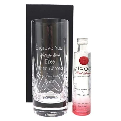 Image of Personalised Crystal Highball &amp; Miniature Vodka (Red Berry Flavoured Vodka, Cardboard Gift Box)