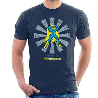 Image of Bananaman Retro Japanese Men&#039;s T Shirt Navy Blue