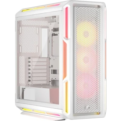 Image of CORSAIR iCUE LINK 5000T LX RGB Mid Tower ATX PC Case 3x Pre Installed LX120 Fans, Integrated Aurora Light Strips, Spacious Interior, System Hub Included White