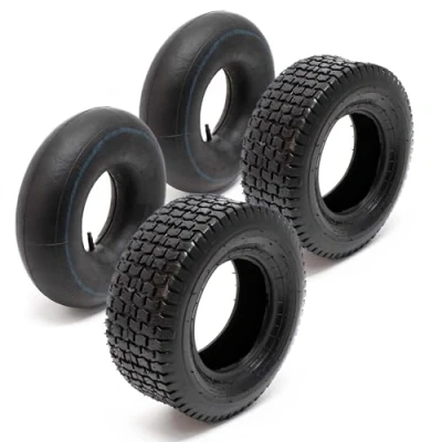 Image of Lawn Mower Tyre Set 2 Tyres with Inner Tubes Straight Valves 15x6.00 6 4PR