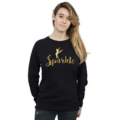 Image of Disney Women&#039;s Princess Tinker Bell Sparkle Time Sweatshirt Black Large