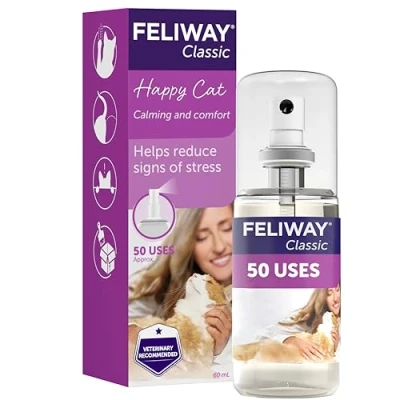 Image of FELIWAY Classic Cat Calming Odourless Spray, 60ml Comforts Cats at Home and On the Go Reduces Stress During Travel, Veterinary Recommended, Drug free, Clinically Proven