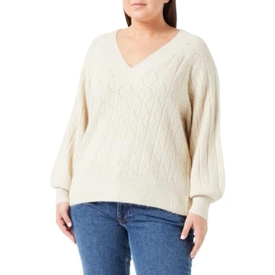 Image of ONLY Women&#039;s Onllucia Ls V Neck Cs KNT Knitted Jumper, Pumice Stone/Detail: Frosted Almond Glitter, XL